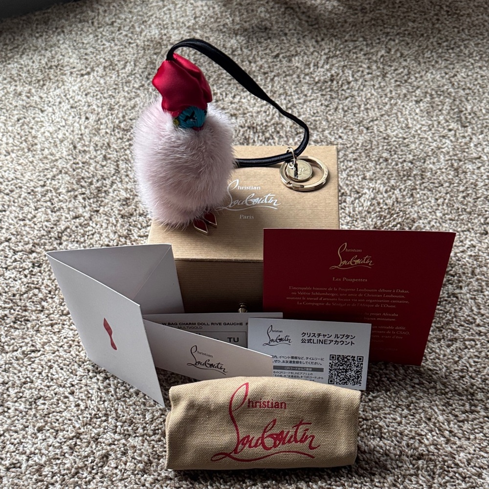 Christian Louboutin Pink and Red Fur Keychain